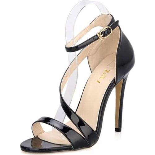 Newest Women Sandals 11cm Open Toe Ankle Straps High Heels Patent Leather Wedding Pumps women shoes 102-8PA