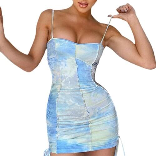 AA Women Mini Dress Spaghetti Strap Dresses Summer Streetwear Slim Lace Up Sleeveless Clubwear Womens Party Dresses