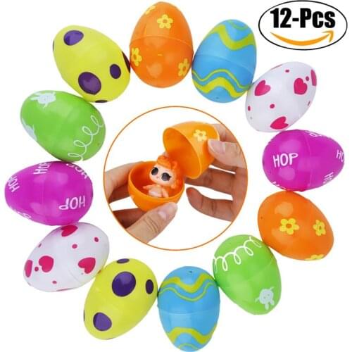 12 Pcs/Set Colorful Easter Eggs Plastic DIY Surprise Eggs Happy Easter Painted Decorations Household Easter Party Kids Gift Sets