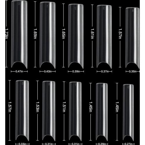 [Updated] Extra Extra Long XXL C-Curve Nail Tips (Box) - 200 pcs in 10 different sizes - Clear TIPS EXTRA LONG C NAIL TIPS
