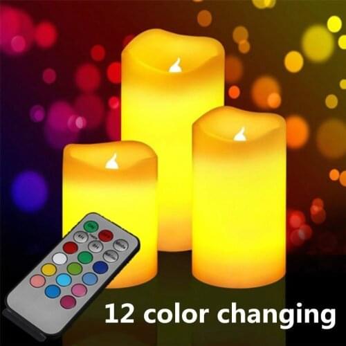 3Pcs/Set Romantic Color Changing Flameless LED Candle Light With Remote Control Wedding Party Birthday Valentine Home Lamp Decor