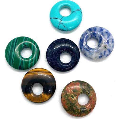 3pcs/pack 18mm Natural Stone Nostalgia Donut Buckle Oblique Hole Pendant Tiger Eye Stone DIY Handmade Jewelry Pendant 17 colors