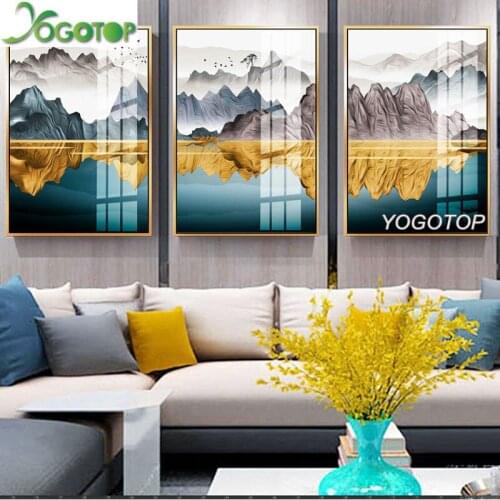Diy Diamond Painting 5D Full Drill mosaic Diamond Embroidery New Chinese Landscape Painting Abstract Wall Art 3pcs/set ML971