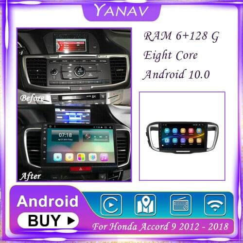 128G Android 2 Din Car Radio For Honda Accord 9 2012-2018 GPS Navigation Stereo Receiver Multimedia System Player with Carplay