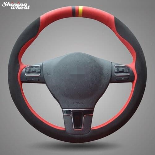 BANNIS Black Suede Red Leather Steering Wheel Cover for Volkswagen VW Gol Tiguan Passat B7 CC Touran Magotan Sagitar