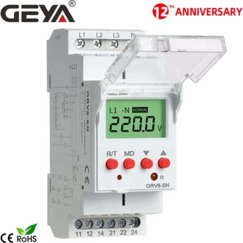 Free Shipping GEYA GRV8-S 3 Phase Digital Display Voltage Relay 8A 2SPDT Monitoring Phase Relay Auto Reset LCD Relay
