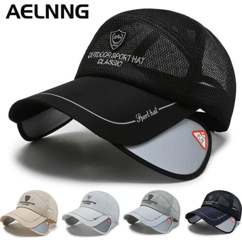 AELNNG brand Summer New Baseball Cap Men Women Sun Protection Sunhat Retractable Brim Mesh Breathable Outdoor Sports Hat A008