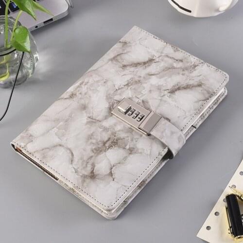 A5 diary with lock Marble Pattern Student Notebook Notepad Office School Supplies Gift Notepad Leather Codebook Password PU