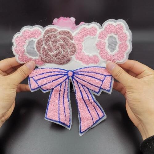 Large Sewing Lace Embroidery Coco Bowknot Cloth Patches for clothing Fashion Ladies T-shirt Performance Decorative Appliques