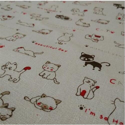 Wholesale cat shape printed linen fabric for tablecloth decorative cloth luggage lining