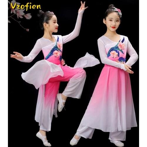 Childrens Classical Folk Dance Costumes Chinese Style Yangko Dance Wear Fan National Dance Costume Performance Clothing