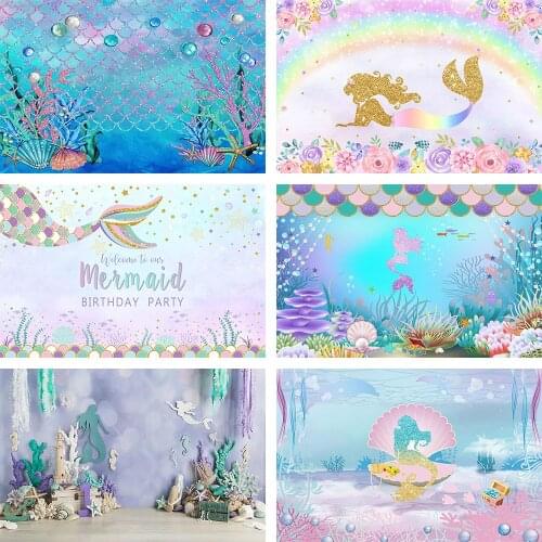 Little Mermaid Princess Backdrop Birthday Party Baby Shower Photography Studio Background Banner For Photo Girl Photozone Decor