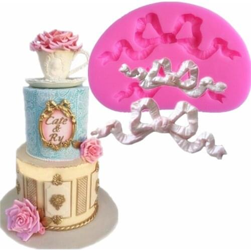 Bow ribbon shape fondant cake mold diy chocolate decoration baking tool silicone mold