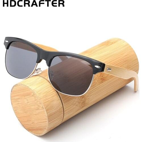 HDCRAFTER 2017 New Mens Bamboo Sunglasses Retro Vintage Half Frame Wooden Sun Glasses for Men Women Gafas Oculos de sol