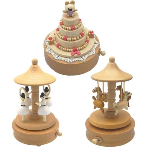 Carousel Musical Boxes Wooden Music Box Crafts Birthday Gift Vintage