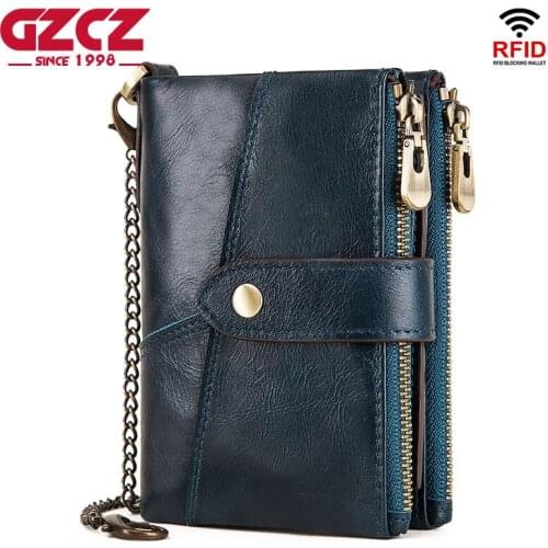 GZCZ 100% Genuine Leather wallet men coin purse male clutch business small walet portomonee PORTFOLIO male cuzdan Coin Holder