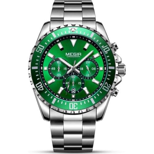 Stainless Steel Green Ghost Sport Luminous Watches for Men Fashion Waterproof Business Quartz Watch Chronograph Wristwatches