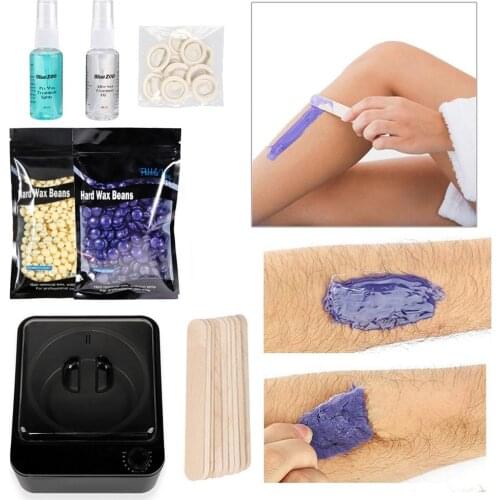 Hair Removal Wax Warmer Home Wax Heater Kit with Wooden Sticks 2 Bags Wax Beans Non-Stick Bottom For Most Wax Types