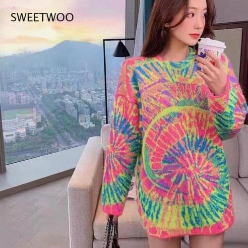 2021 New Women Loose Sweater Korea Chic Autumn Winter O-Neck Pullover Loose Jacquard Design Casual Versatile Midi Knit Pullover