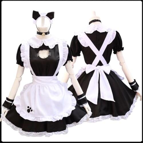 New Black Cute Cat Lolita Maid Dress Cosplay Costumes Cosplay Suit for Girls Woman Waitress Clothes Party Stage Cartoon Costumes