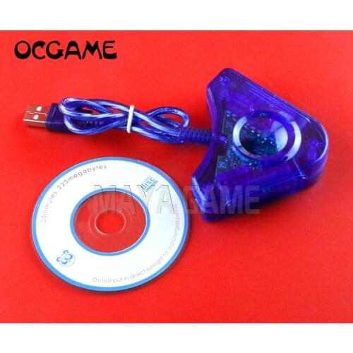 OCGAME 10pcs/lot High quality Controller Converter Game Adapter Cable for PS2 for Playstation to PC USB Transparent Blue