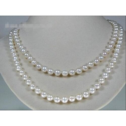 Hot sale Women Bridal Wedding Jewelry >>32" genuine natural 6.5-7mm AAAA+ round akoya sea pearl necklace
