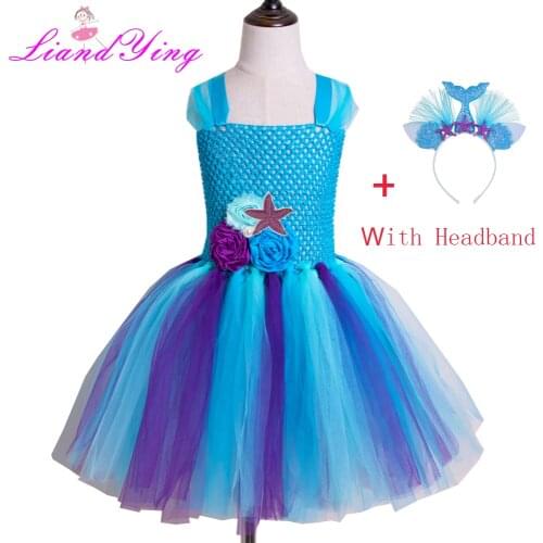 Girls Mermaid Tutu Dress Girls Halloween Cosplay Princess Girls Birthday Party Dress Kids Tulle Tutu Dress