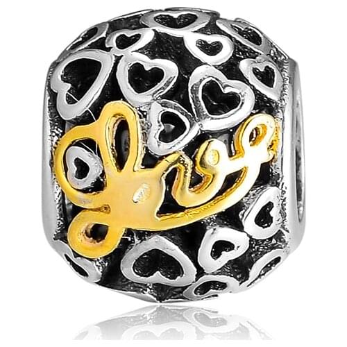 Fits for Pandora Beads Bracelets Message of Love Charms with 14K Real Gold 100% 925 Sterling Silver Jewelry Free Shipping