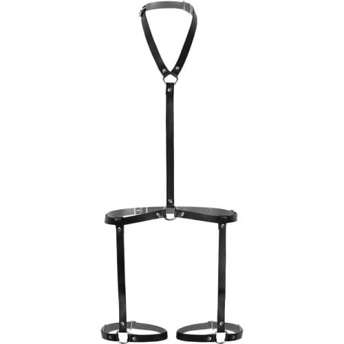 Unisex Men Women Fashion Punk Gothic PU Leather Adjustable Harness Body Waist Belt with Leg Garter Cosplay Club Costumes