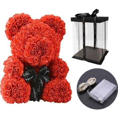 DropShipping Valentine Rose Teddy Bear Forever Artificial Rose LED Light With Gift Box Preserved Rose Bear For Valentines Gift