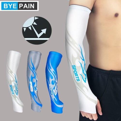 1Pair BYEPAIN Anti-UV Sun Protection Arm Compression Sleeves Stretchy Breathable Anti-slip Basketball Shooter Football Running