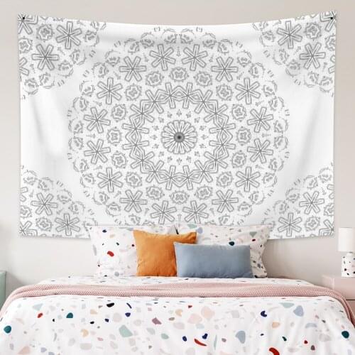 Silver Gray Mandala Flower Tapestry Vintage Exotic Summer Plant Nature Frame for Bedroom Photography Wall Decor