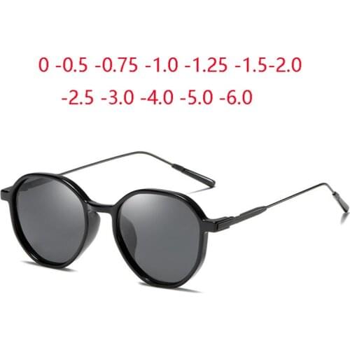 Women Men Oval Polarized Sunglasses Gray Myopia Lens Vintage Prescription Sun Glasses Female Male 0 -0.5 -0.75 To -4.0