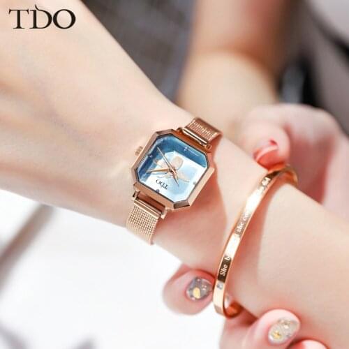 TDO Womens Watches 2020Square Fashion zegarek damski Luxury Ladies Bracelet Watches For Women Leather Strap Clock