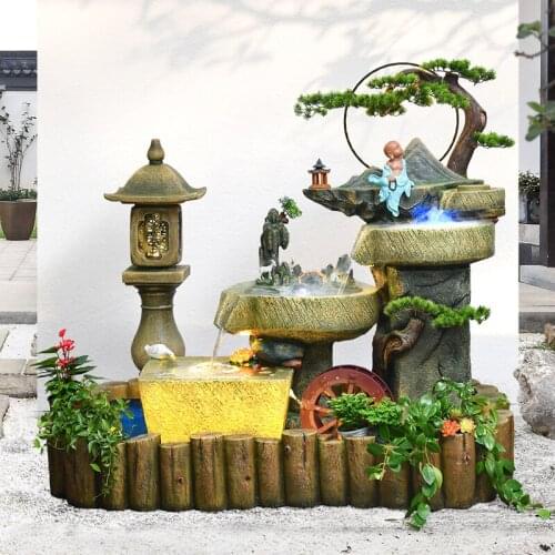 TT Chinese Rockery Fountain Water Stone Mortar Balcony Lucky Decoration Zen Root Carving Humidifier Fish Pond