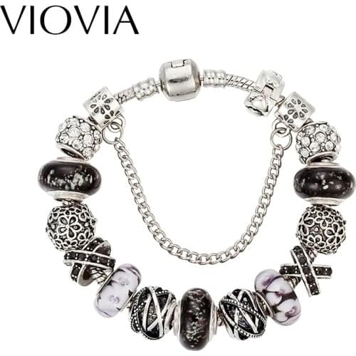 VIOVIA 2019 Tibetan Bead Bracelets & Bangles Original Flower Crystal Charm Fit Orginal Bracelet Gift For Women Pulsera B16127