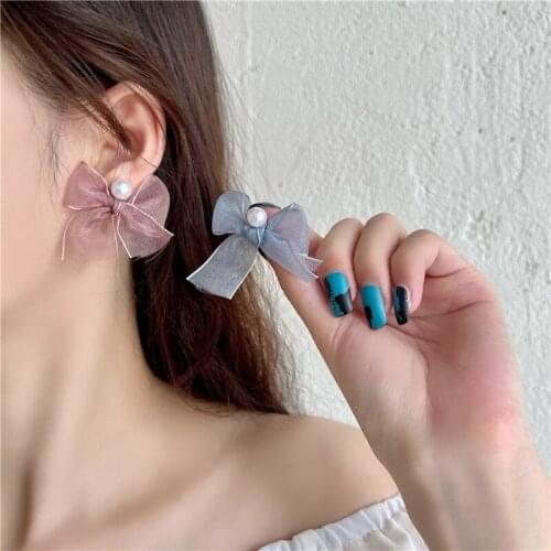 Back Wear New Bowknot Pearl Earrings Lace Fairy Luxury Fashion Earrings