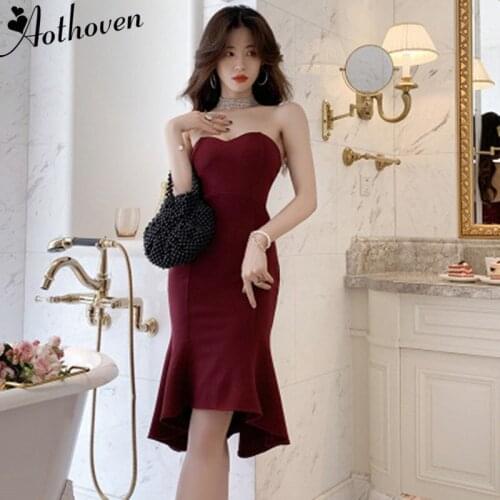 Autumn Dress Strapless Red Women Dresses Elegant Vintage Off Shoulder Ladies Sexy Party Mermaid Dress Bodycon Bandage Vestidos