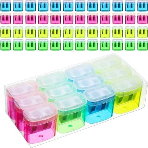 48PCS 4 Color Pencil Sharpener Transparent Cute Pupil Pencil Sharpener Manual Pencil Sharpener
