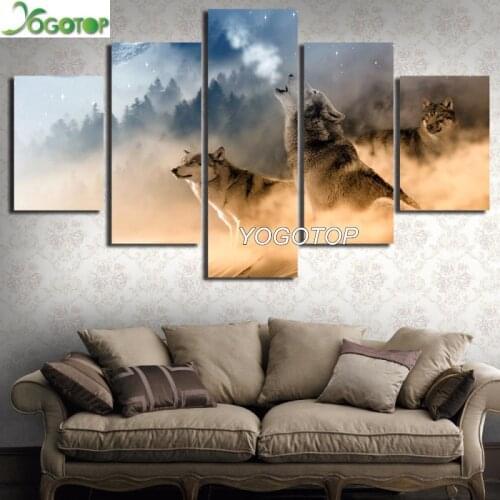 Diy Diamond Painting 5 Pieces Forest Animal Wolves Howling Mountain Landscape Full rhinestone Mosaic Diamant Embroidery ML1314