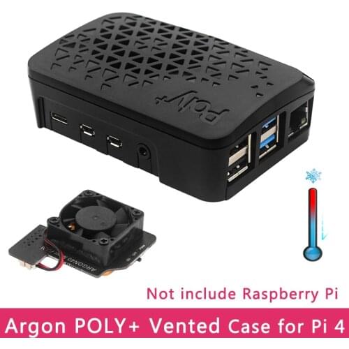 Argon POLY+ Vented Case for Raspberry Pi 4 Model B with PWN Mini FAN Copper Heatsinks ABS Shell for Pi 4