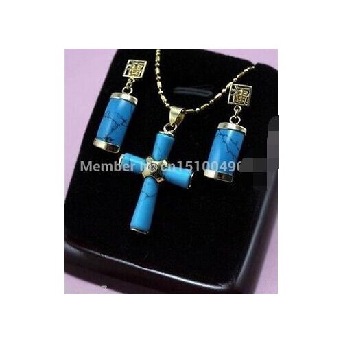 Free Shipping Hot sale Gorgeous STONE"cross" Pendant Necklace + Earrings