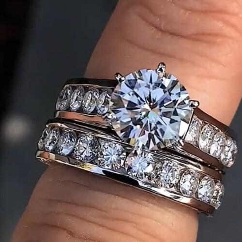 Choucong Brand New Unique Deluxe Jewelry Couple Rings 925 Sterling Silver Round Cut 5A Cubic Zirconia Wedding Bridal Ring Set