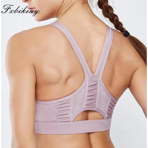 FXBIKINY Women Yoga Sport Bra Medium Support Strappy Crossback Padded Workout Yoga Bra Gym Activewear 2019 Female Yoga Underwear