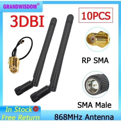 10pcs 868MHz 915MHz Antenna 3dbi SMA Male Connector GSM 915 868 MHz antena antenne waterproof +21cm RP-SMA/u.FL Pigtail Cable