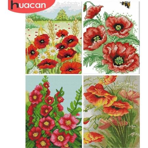 HUACAN DIY Cross-Stitch Flowers 11CT 14CT Embroidery Needlework Sets Cross Stitch Flower Kits White Canvas Home Decoration
