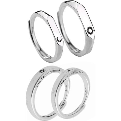 1 Pair Sun Moon Lovers Rings Set Valentines Day Gifts Couple Promise Wedding Bands Men Women Jewelry