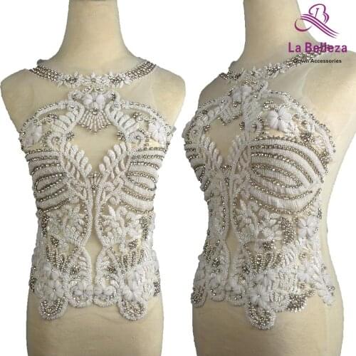 La Belleza white beaded patch,beautiful large applique, handmade crystal Rhinestone patch, wedding dress applique accessories