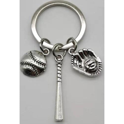 Mini three-piece baseball gloves bat keychain sports car keychain key ring gift mens ladies wholesale