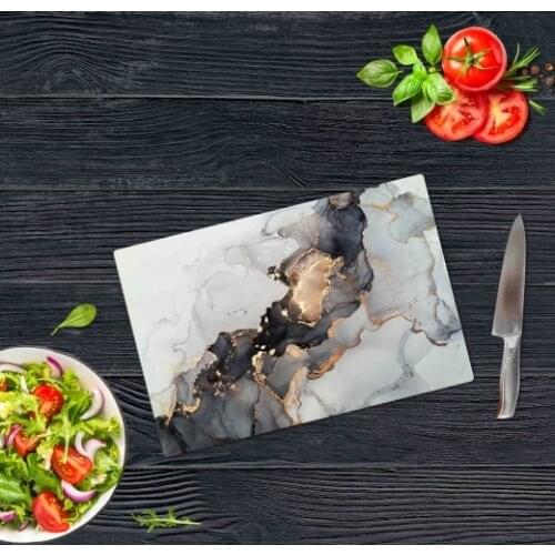 Marble Looking Glass Cutting Board Design Kitchen Chopping board Black Gilded Marble Looking Glass Healthy Cutting Board